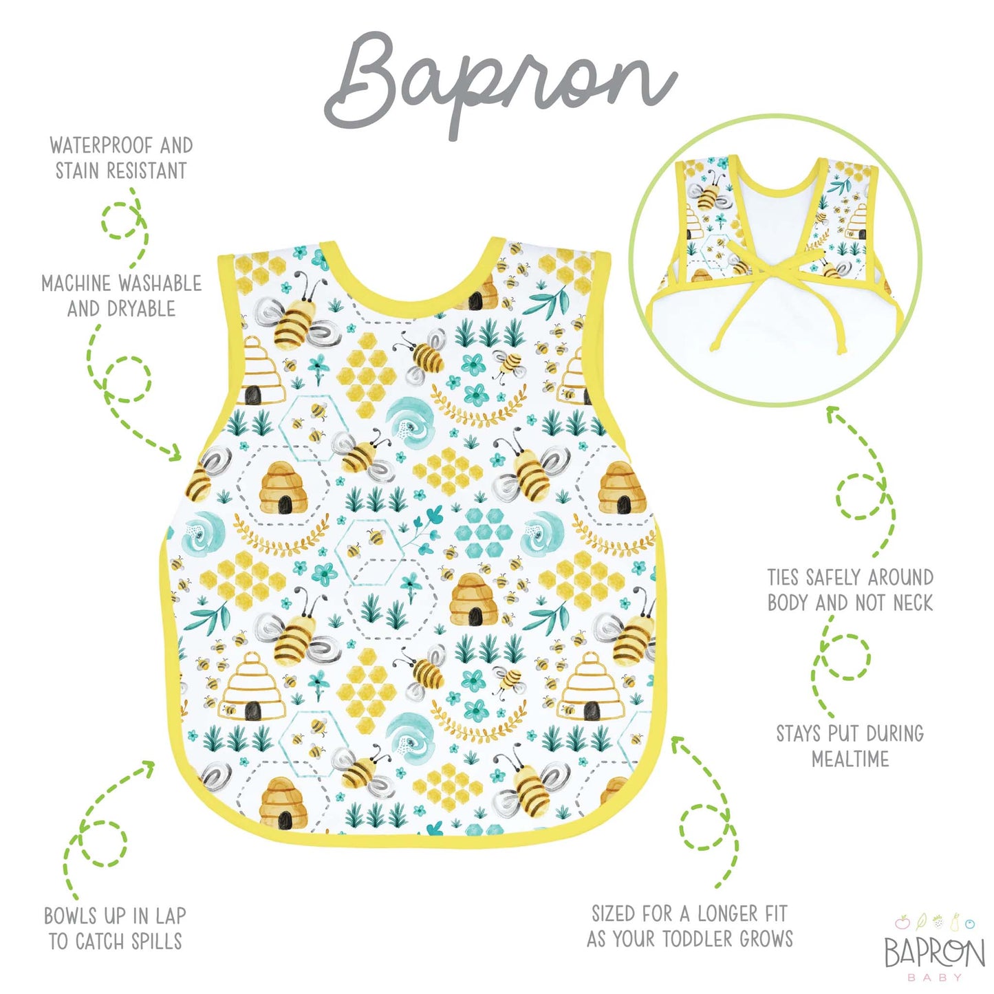 BapronBaby Toddler Bib | Full-Coverage for Baby-Led Weaning | Canada Bibs Hip Mommies