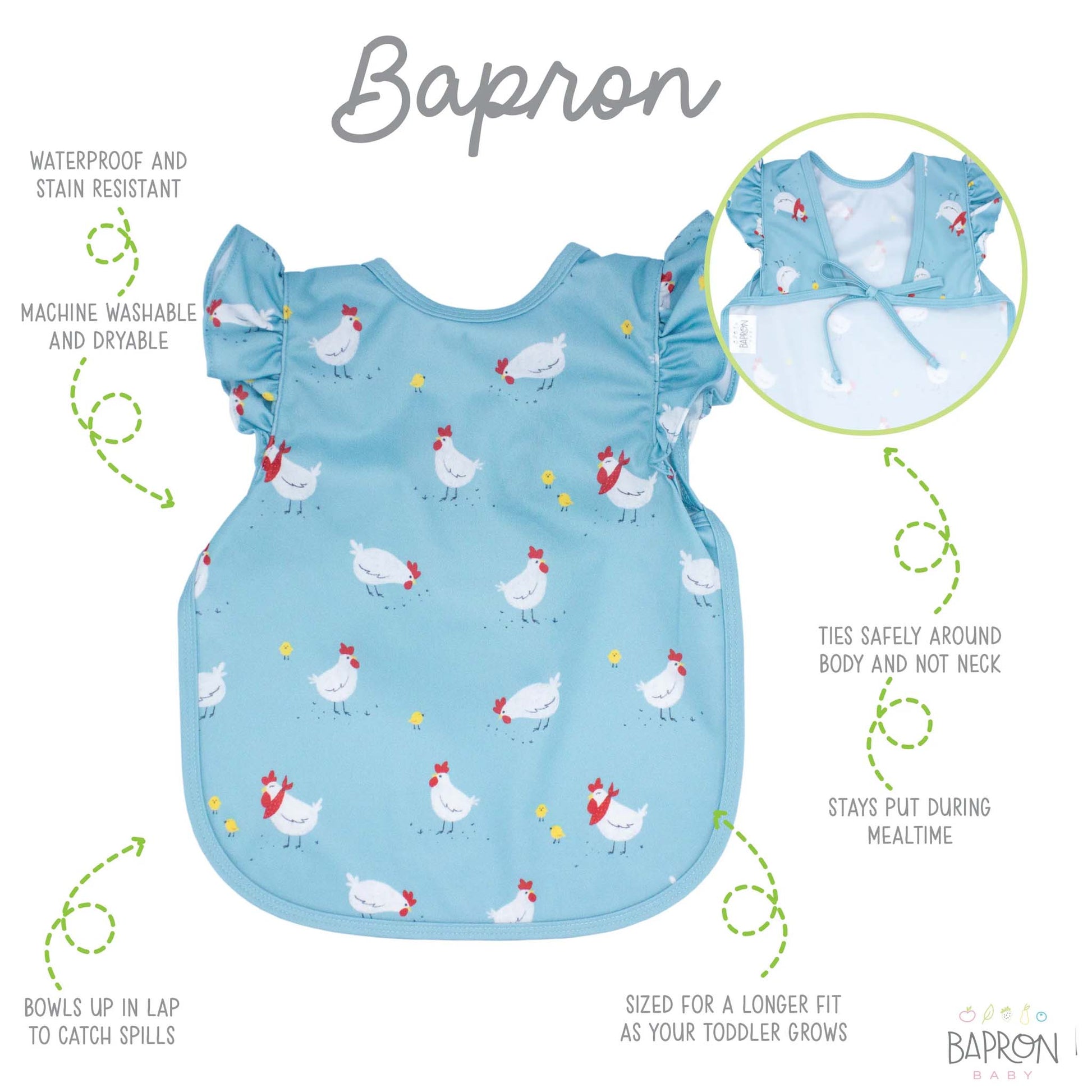 BapronBaby Toddler Bib | Full-Coverage for Baby-Led Weaning | Canada Bibs Hip Mommies