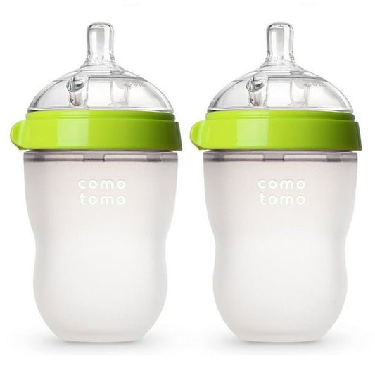 Comotomo Natural Feel Silicone Baby Bottle Pack - 250ml Medium Flow - Green