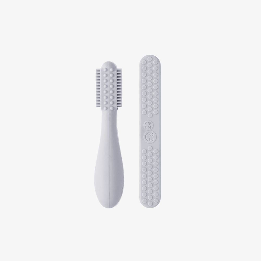 ezpz Baby-Led™ Toothbrush + Sensory Tongue Depressor Dual Pack in Pewter Hip Mommies