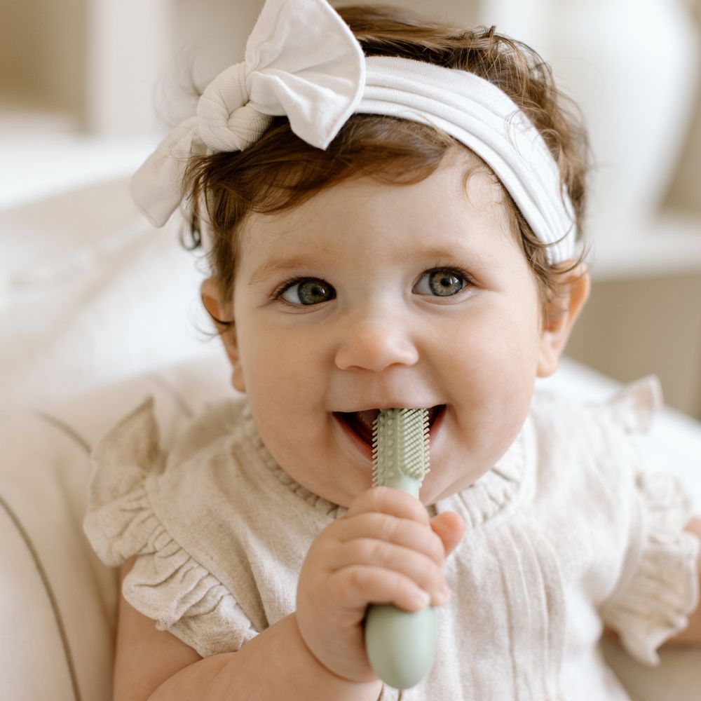 ezpz Baby-Led™ Toothbrush + Sensory Tongue Depressor Dual Pack in Sage Hip Mommies