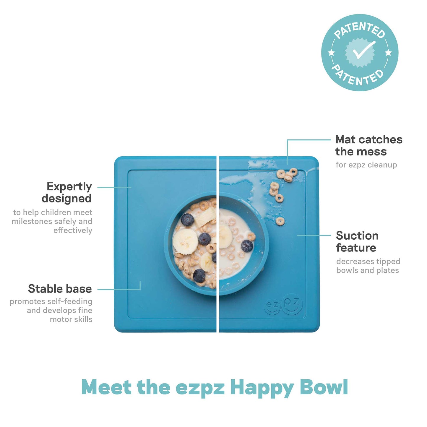 ezpz Happy Bowl | Suction Bowl & Placemat for Toddlers | Canada Bowl Hip Mommies