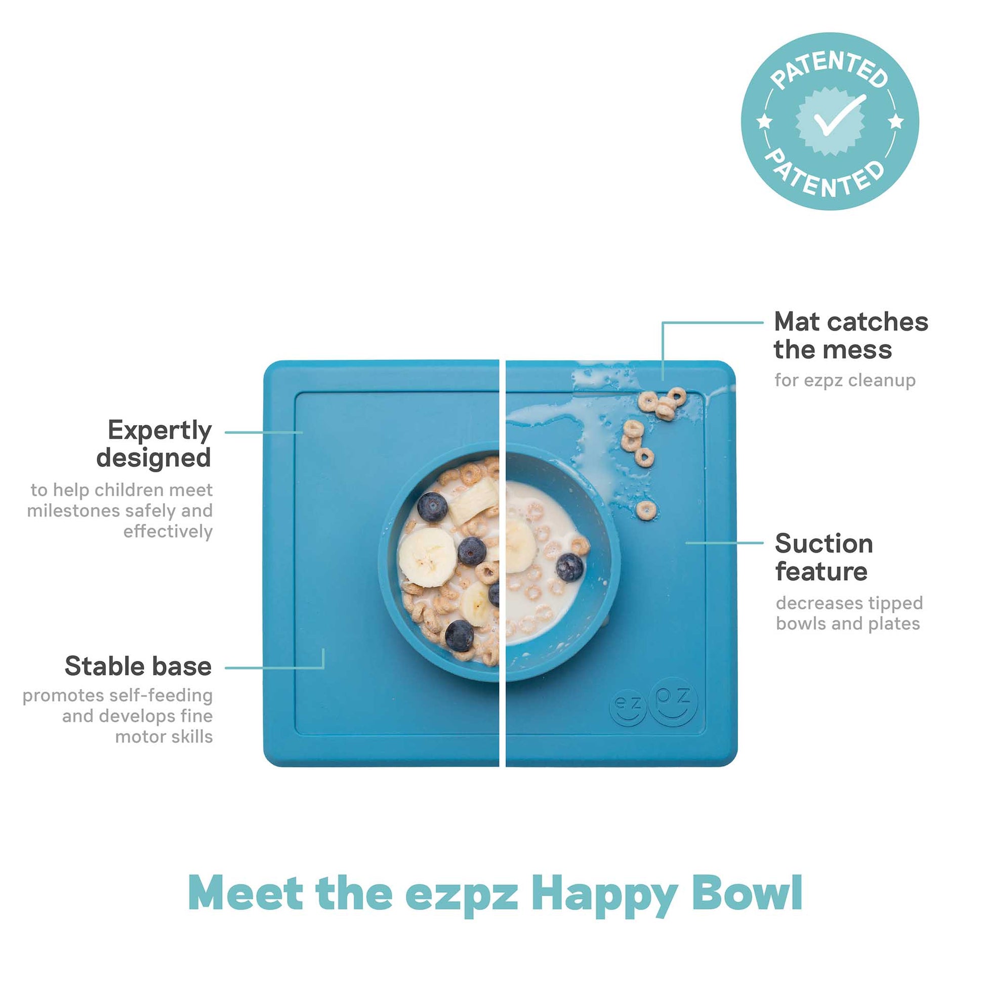 ezpz Happy Bowl | Suction Bowl & Placemat for Toddlers | Canada Bowl Hip Mommies