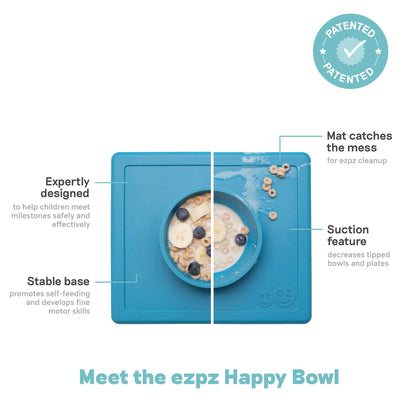 ezpz Happy Bowl | Suction Bowl & Placemat for Toddlers | Canada Bowl Hip Mommies