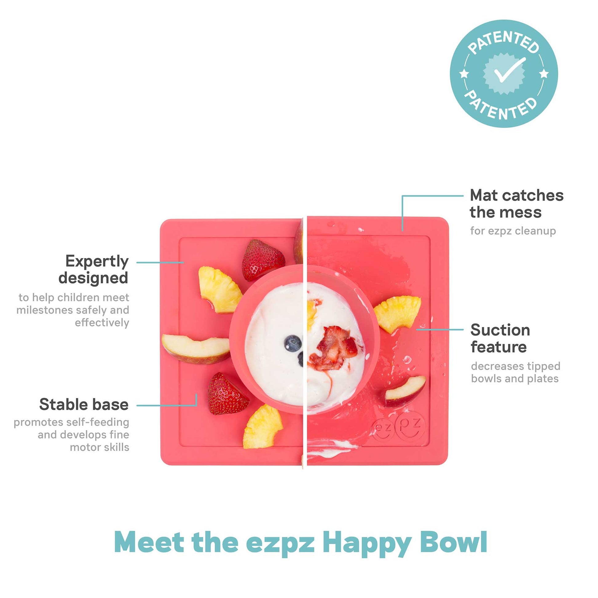 ezpz Happy Bowl | Suction Bowl & Placemat for Toddlers | Canada Bowl Hip Mommies
