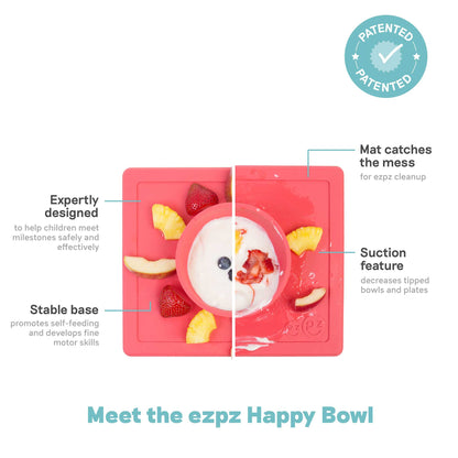 ezpz Happy Bowl | Suction Bowl & Placemat for Toddlers | Canada Bowl Hip Mommies