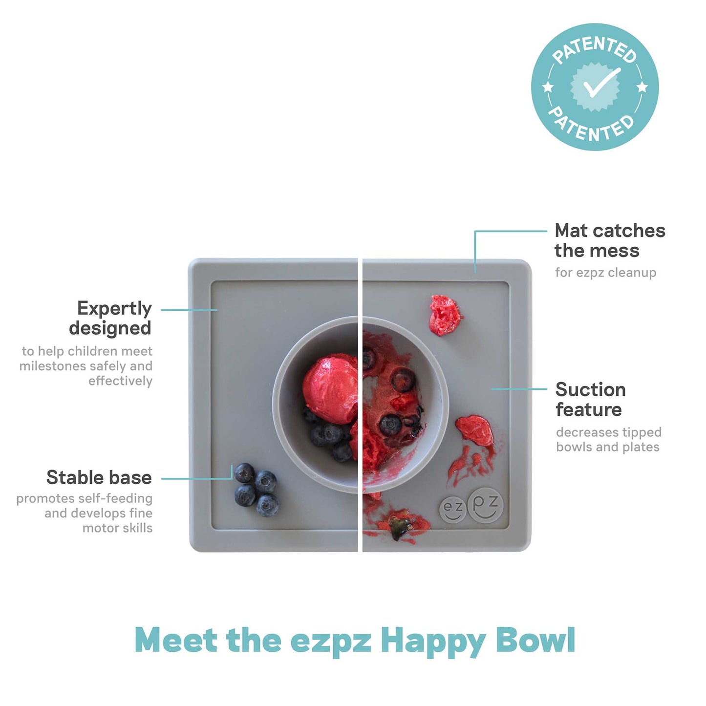 ezpz Happy Bowl | Suction Bowl & Placemat for Toddlers | Canada Bowl Hip Mommies