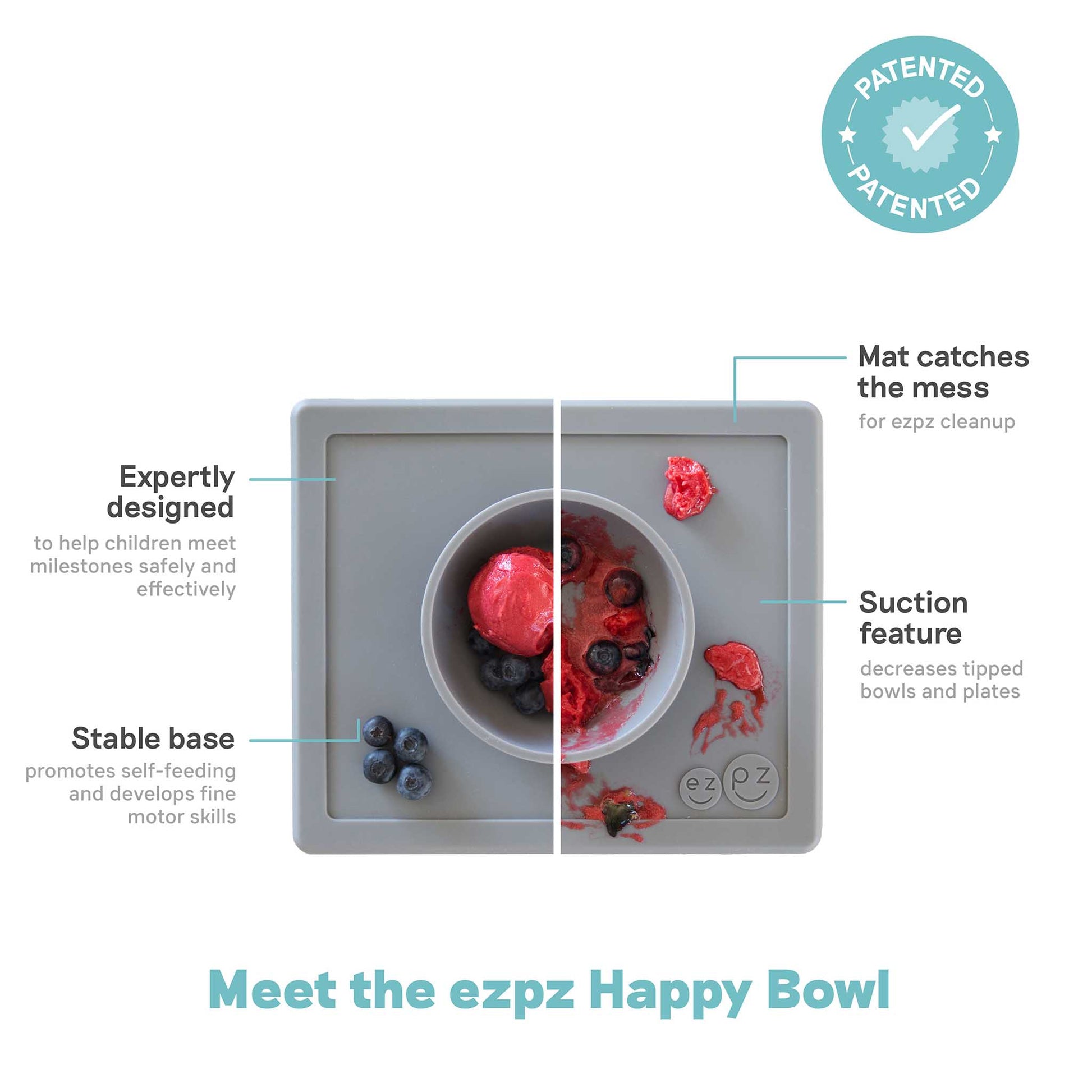 ezpz Happy Bowl | Suction Bowl & Placemat for Toddlers | Canada Bowl Hip Mommies