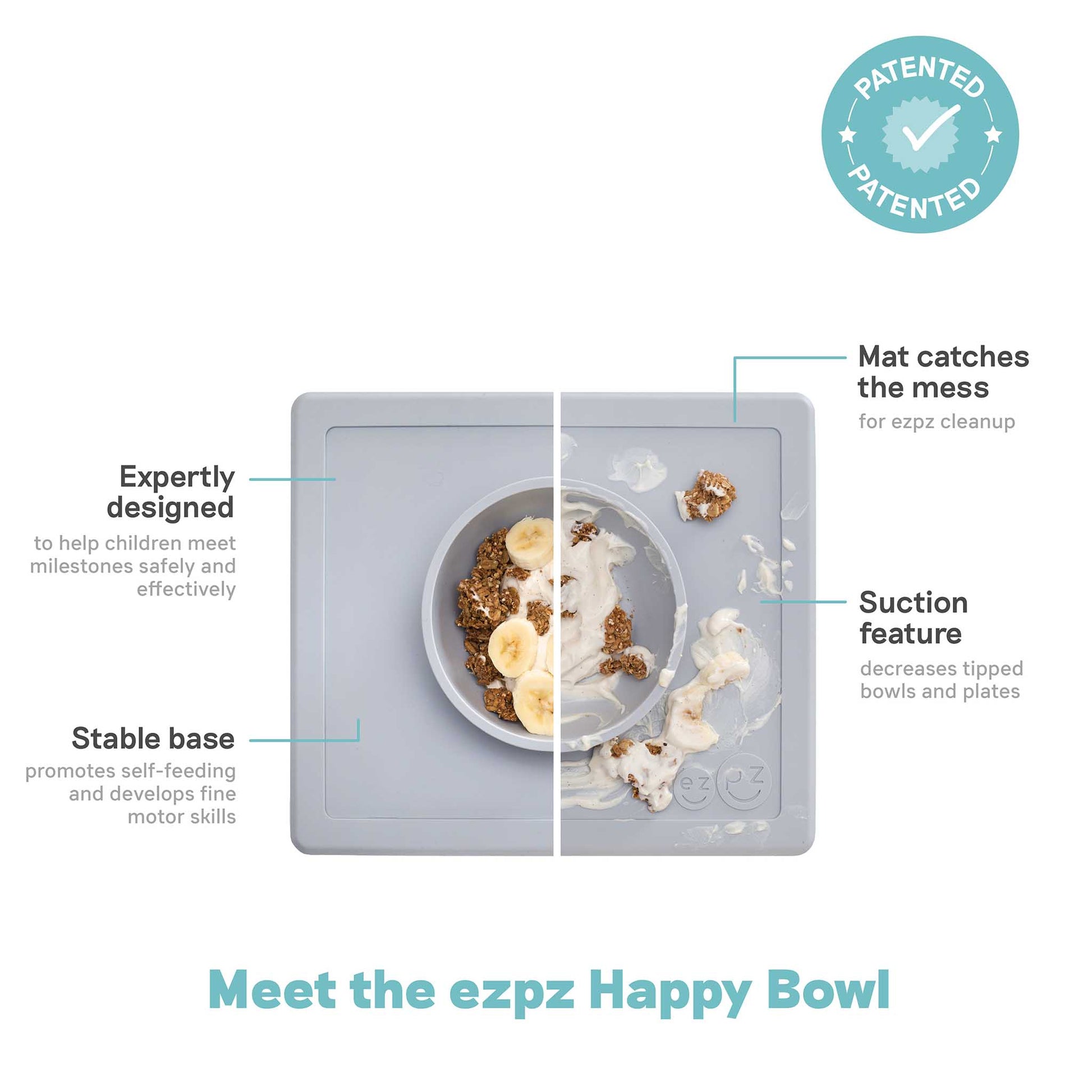 ezpz Happy Bowl | Suction Bowl & Placemat for Toddlers | Canada Bowl Hip Mommies