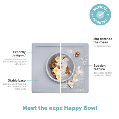 ezpz Happy Bowl | Suction Bowl & Placemat for Toddlers | Canada Bowl Hip Mommies