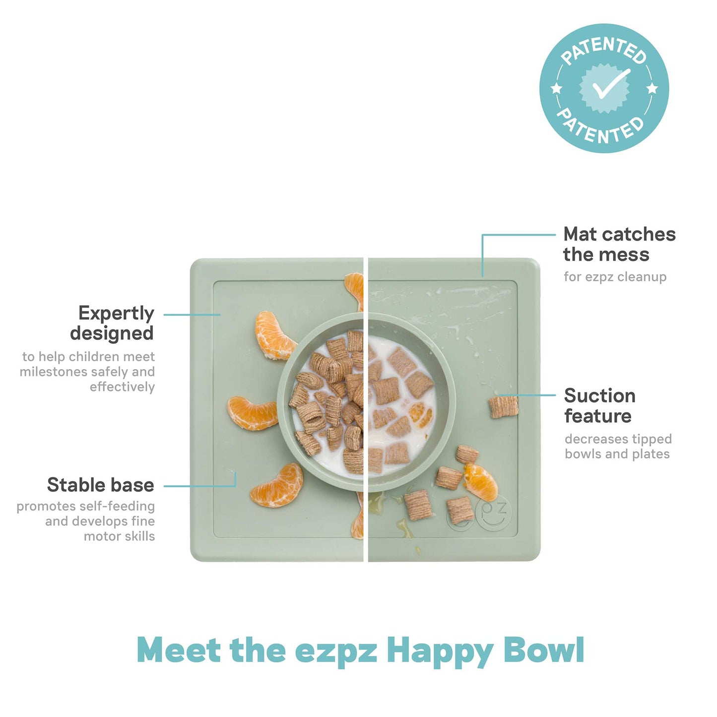 ezpz Happy Bowl | Suction Bowl & Placemat for Toddlers | Canada Bowl Hip Mommies