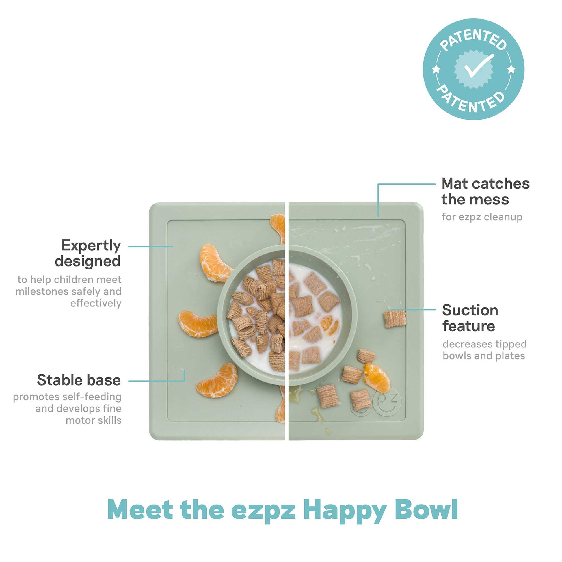 ezpz Happy Bowl | Suction Bowl & Placemat for Toddlers | Canada Bowl Hip Mommies