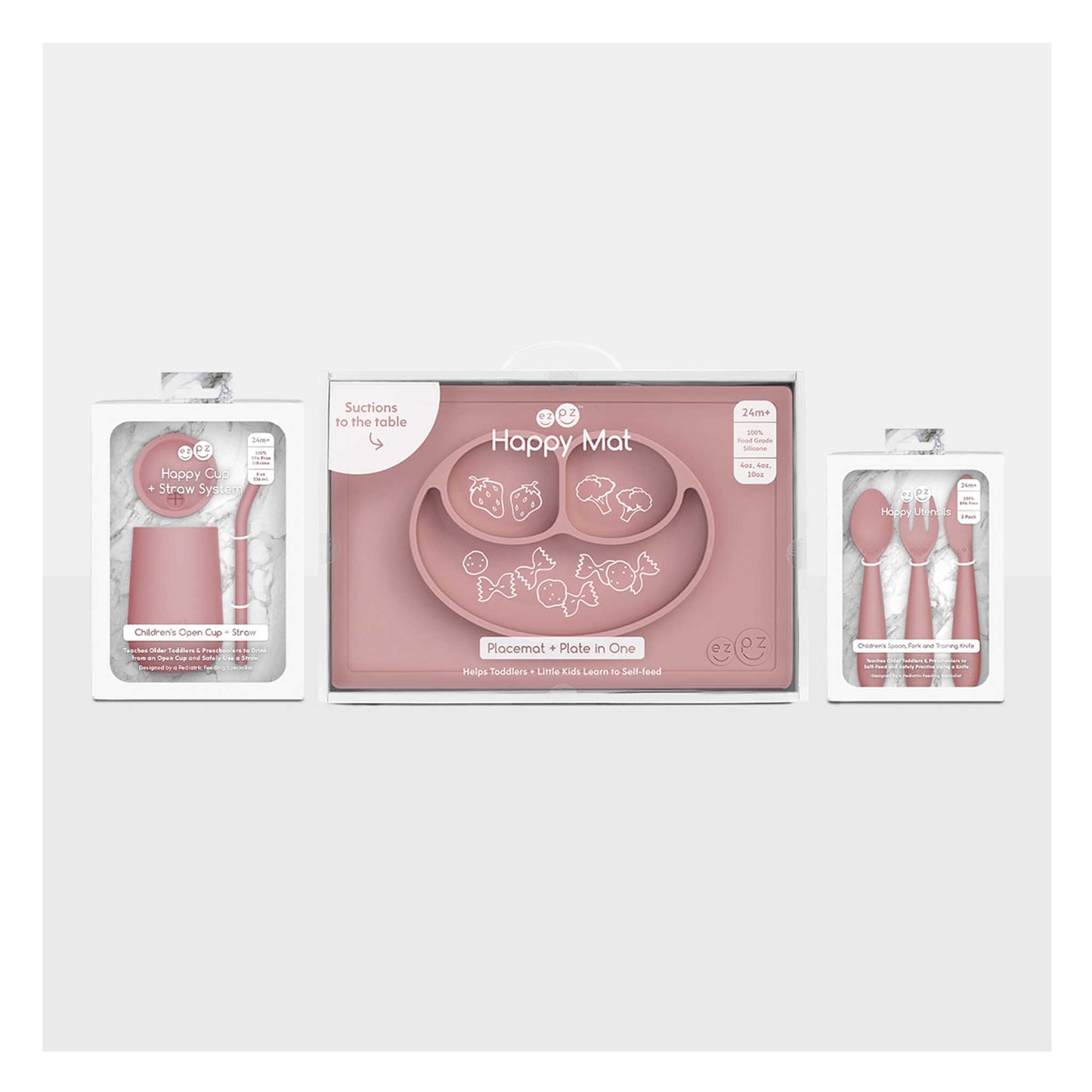 ezpz Happy Feeding Set | Silicone Plate, Cup, Straw & Utensils Canada Feeding Hip Mommies