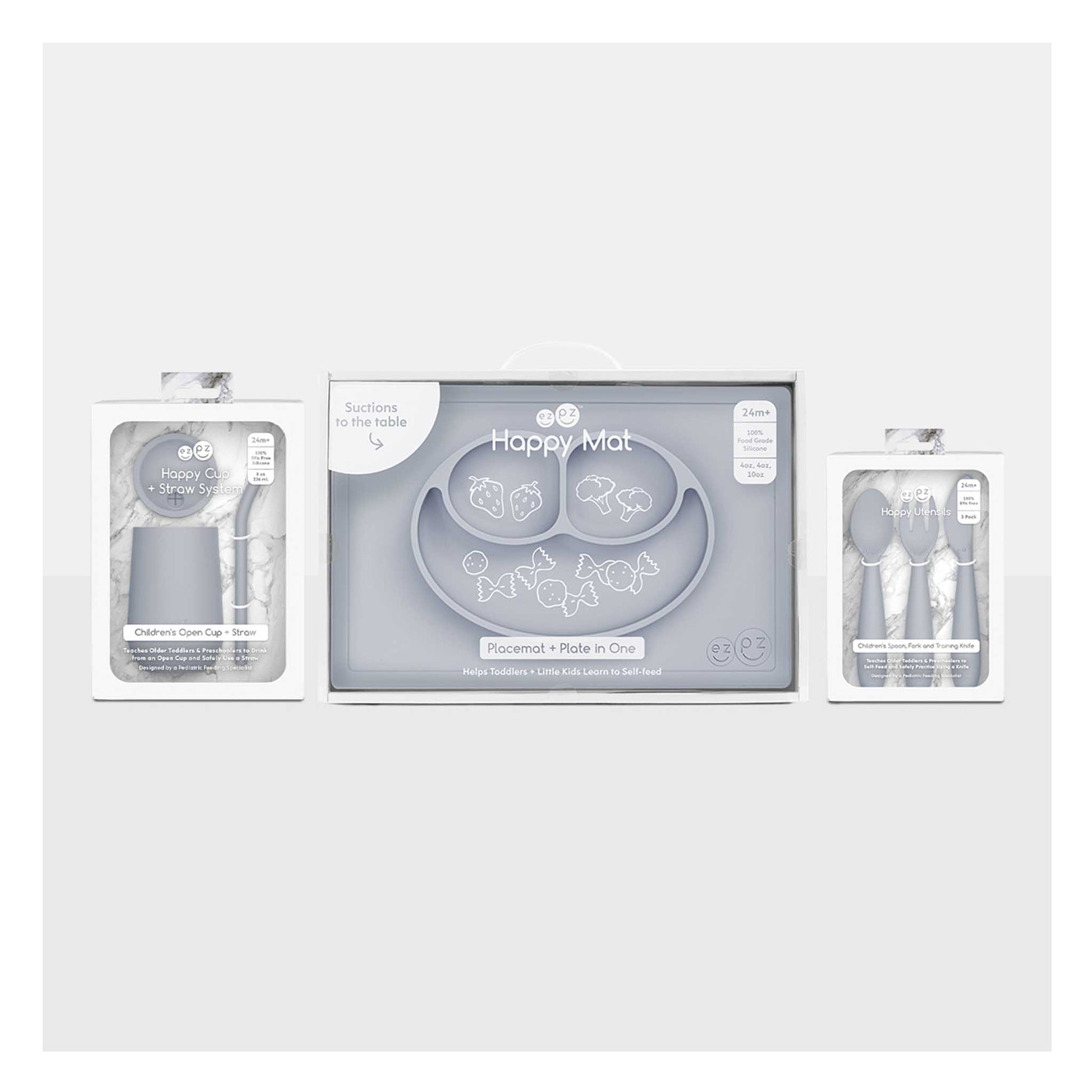 ezpz Happy Feeding Set | Silicone Plate, Cup, Straw & Utensils Canada Feeding Hip Mommies