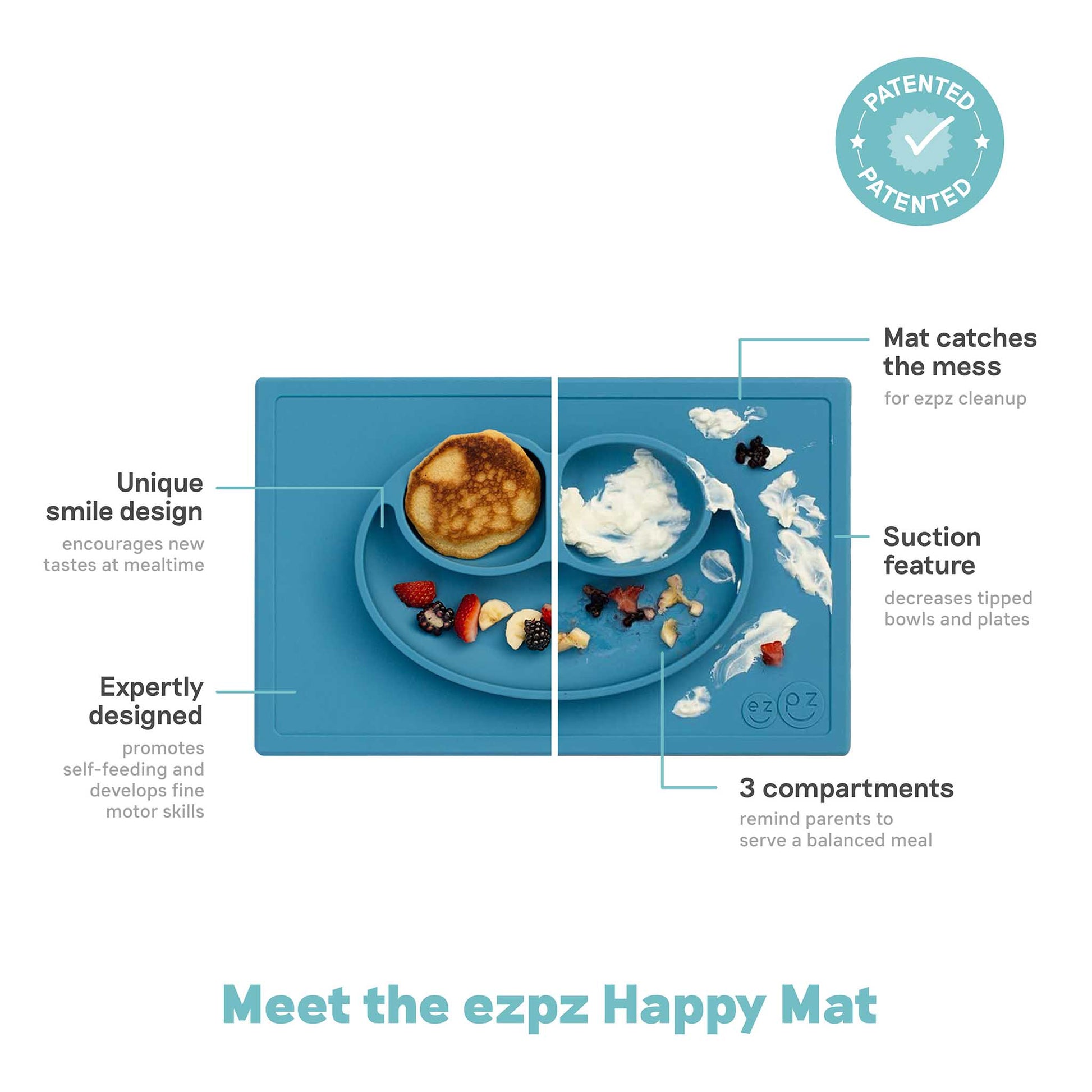 ezpz Happy Mat | Silicone Suction Plate for Toddlers 2 and up | Canada Feeding Hip Mommies