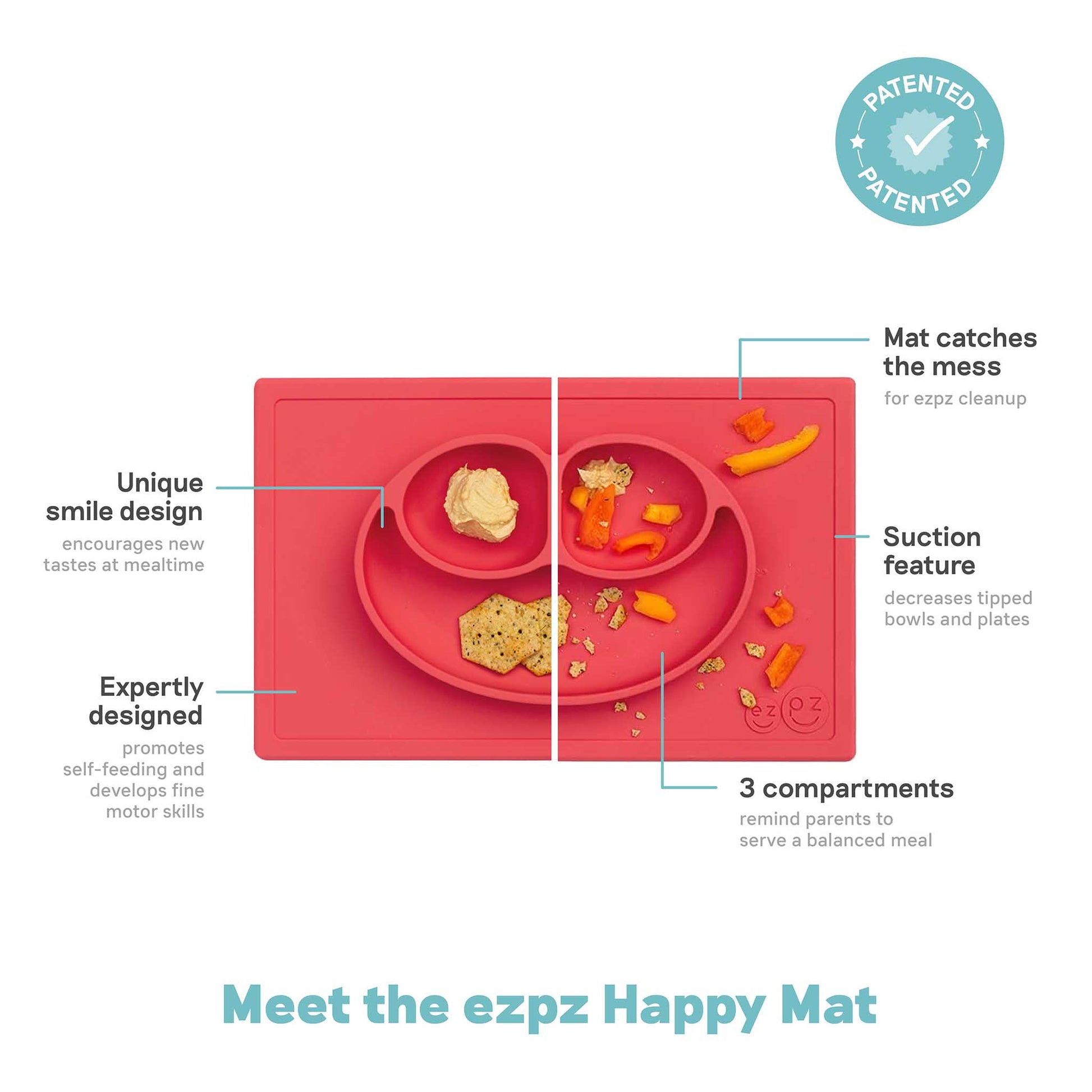 ezpz Happy Mat | Silicone Suction Plate for Toddlers 2 and up | Canada Feeding Hip Mommies