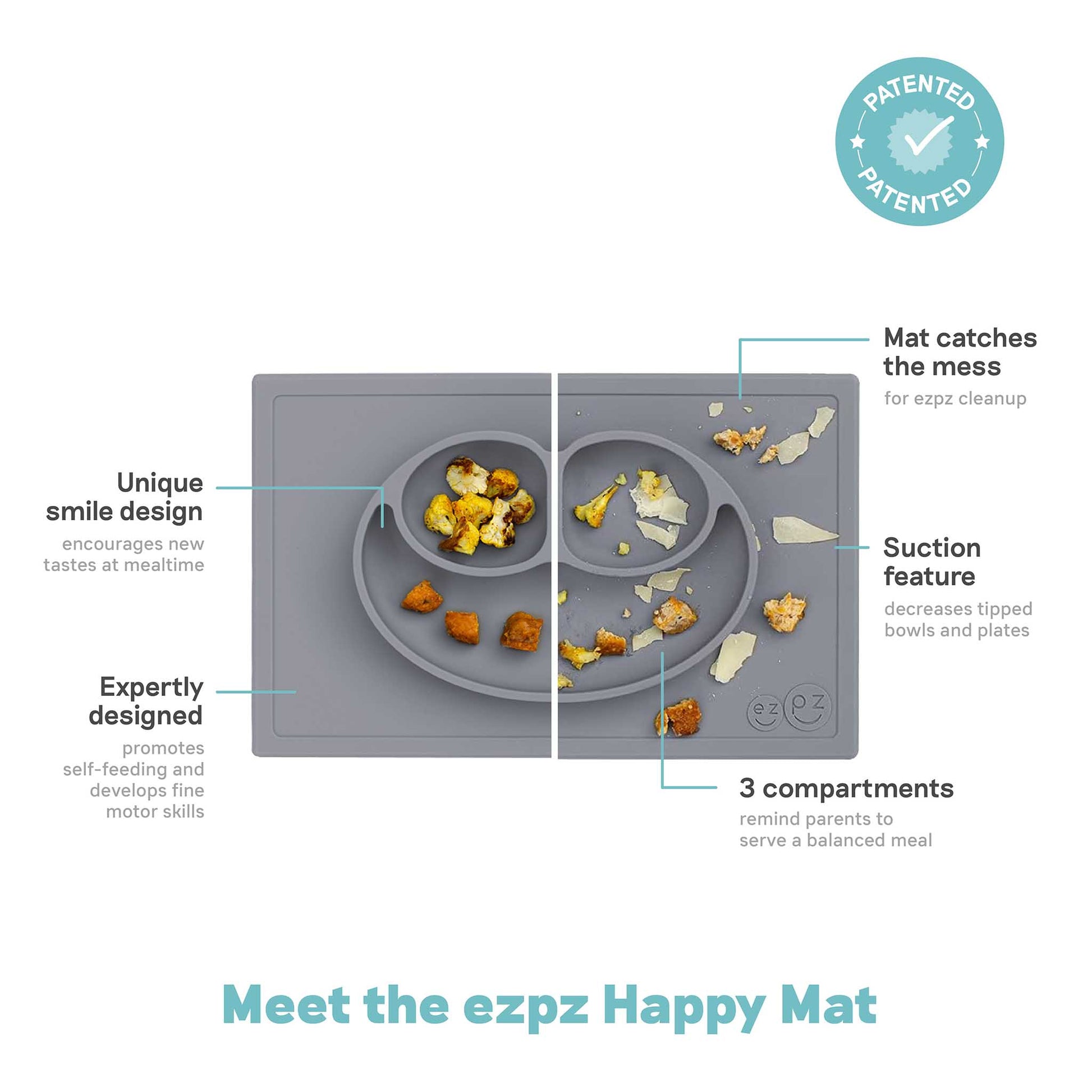 ezpz Happy Mat | Silicone Suction Plate for Toddlers 2 and up | Canada Feeding Hip Mommies
