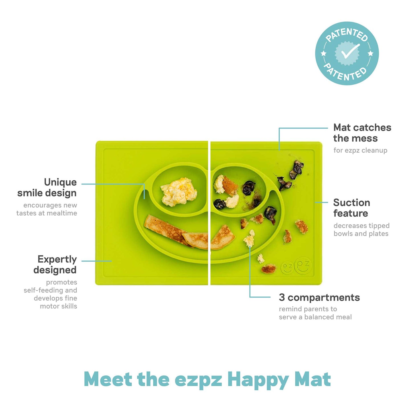 ezpz Happy Mat | Silicone Suction Plate for Toddlers 2 and up | Canada Feeding Hip Mommies