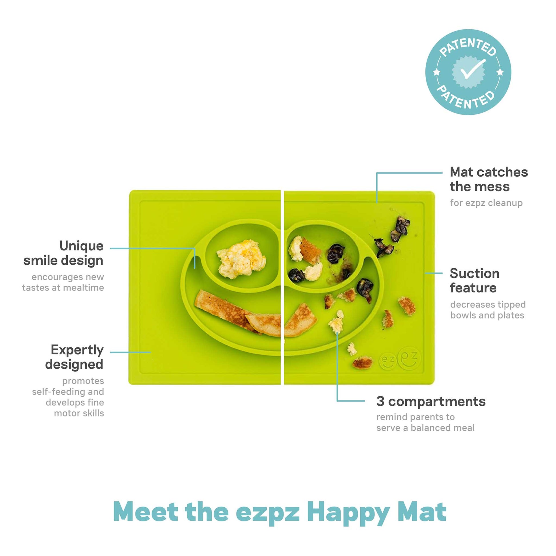 ezpz Happy Mat | Silicone Suction Plate for Toddlers 2 and up | Canada Feeding Hip Mommies