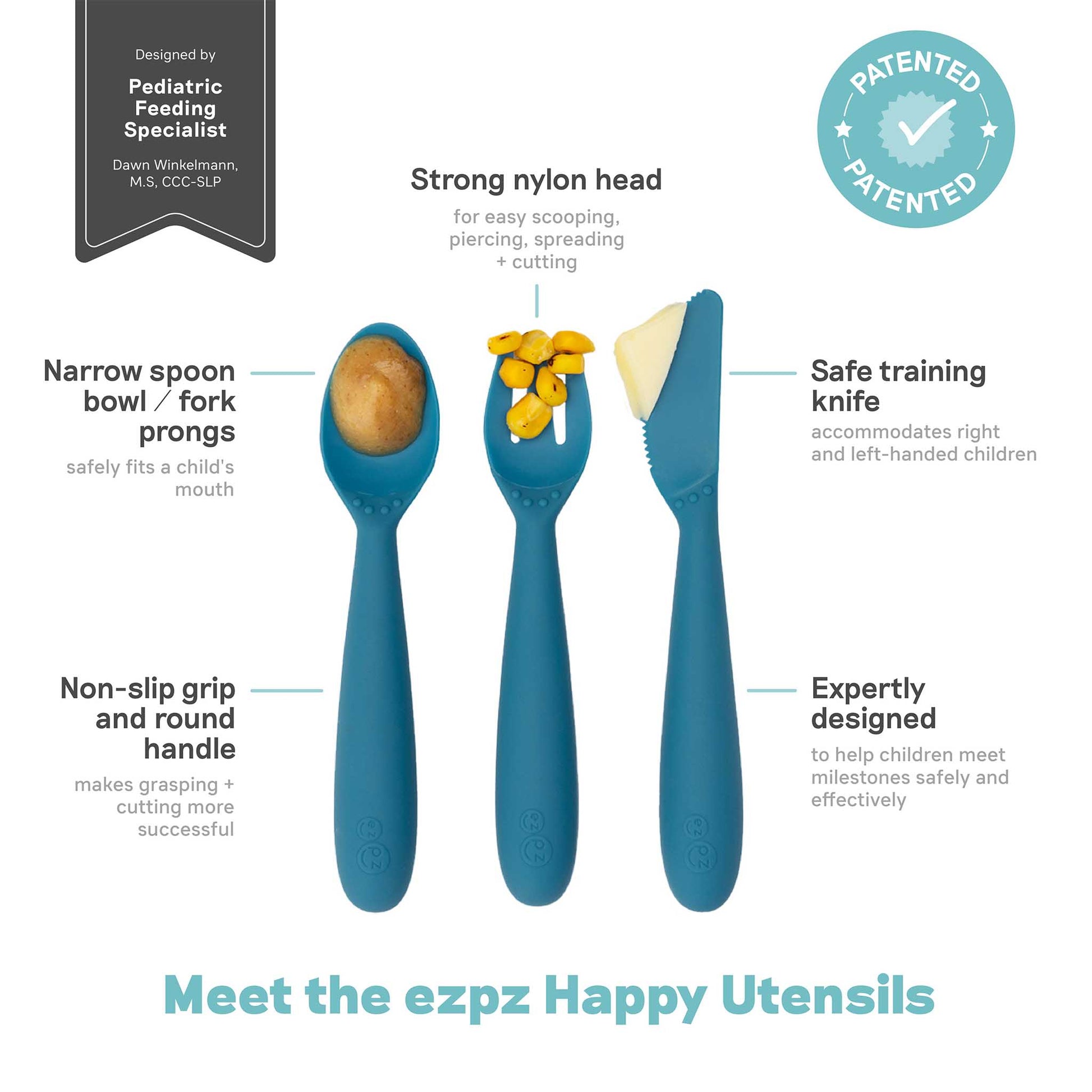 ezpz Happy Utensils | Spoon, Fork & Knife for Self-Feeding | Canada Utensils Hip Mommies