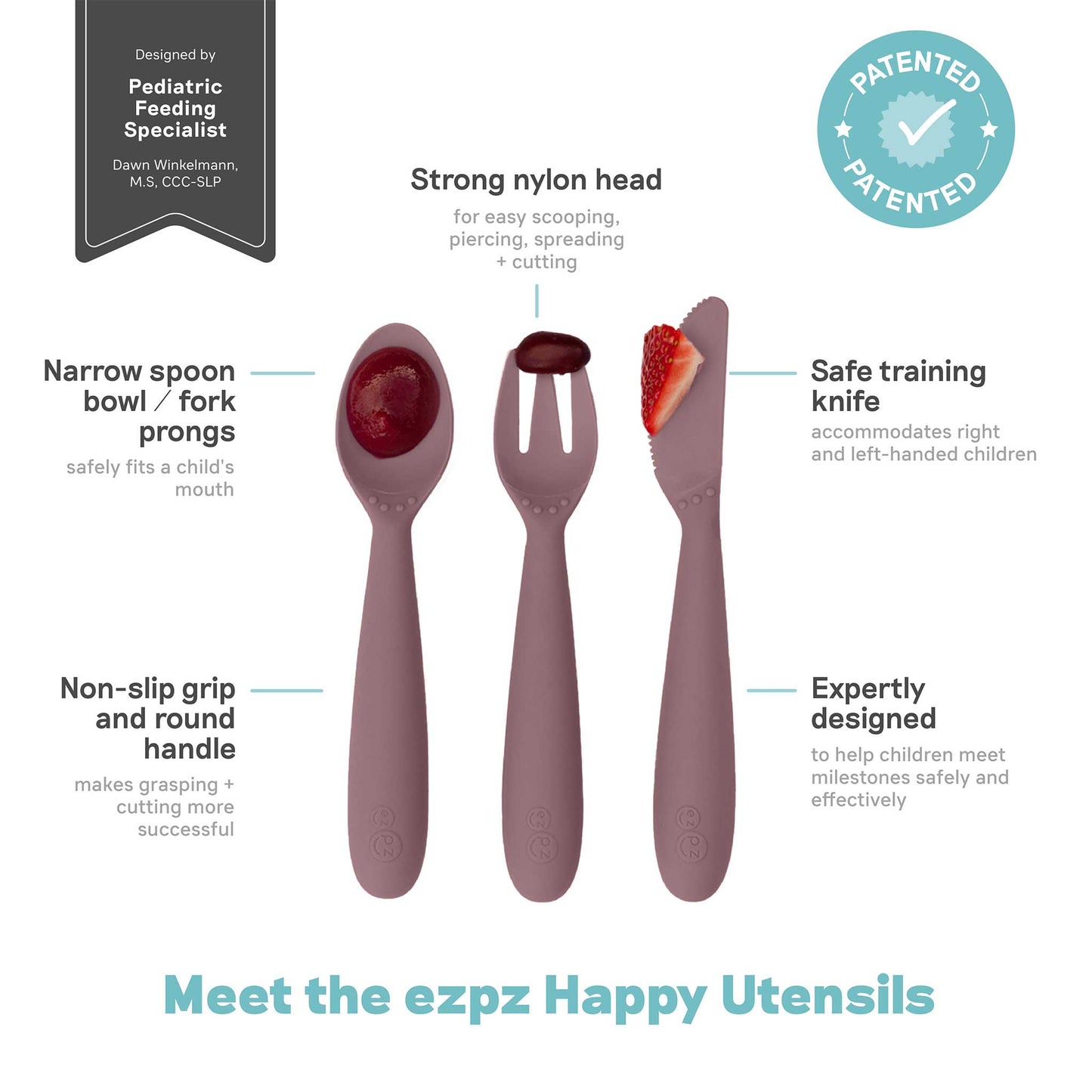 ezpz Happy Utensils | Spoon, Fork & Knife for Self-Feeding | Canada Utensils Hip Mommies