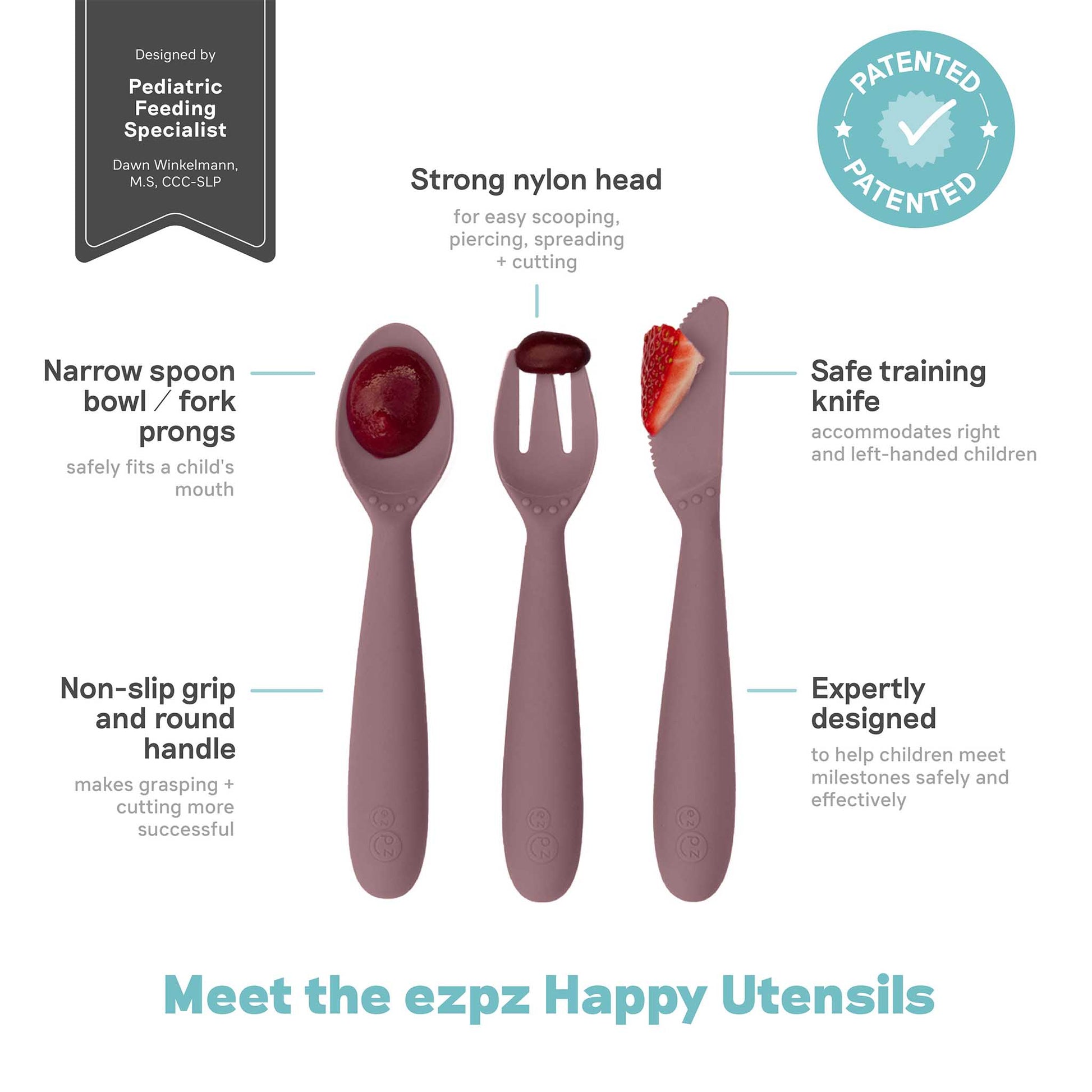 ezpz Happy Utensils | Spoon, Fork & Knife for Self-Feeding | Canada Utensils Hip Mommies
