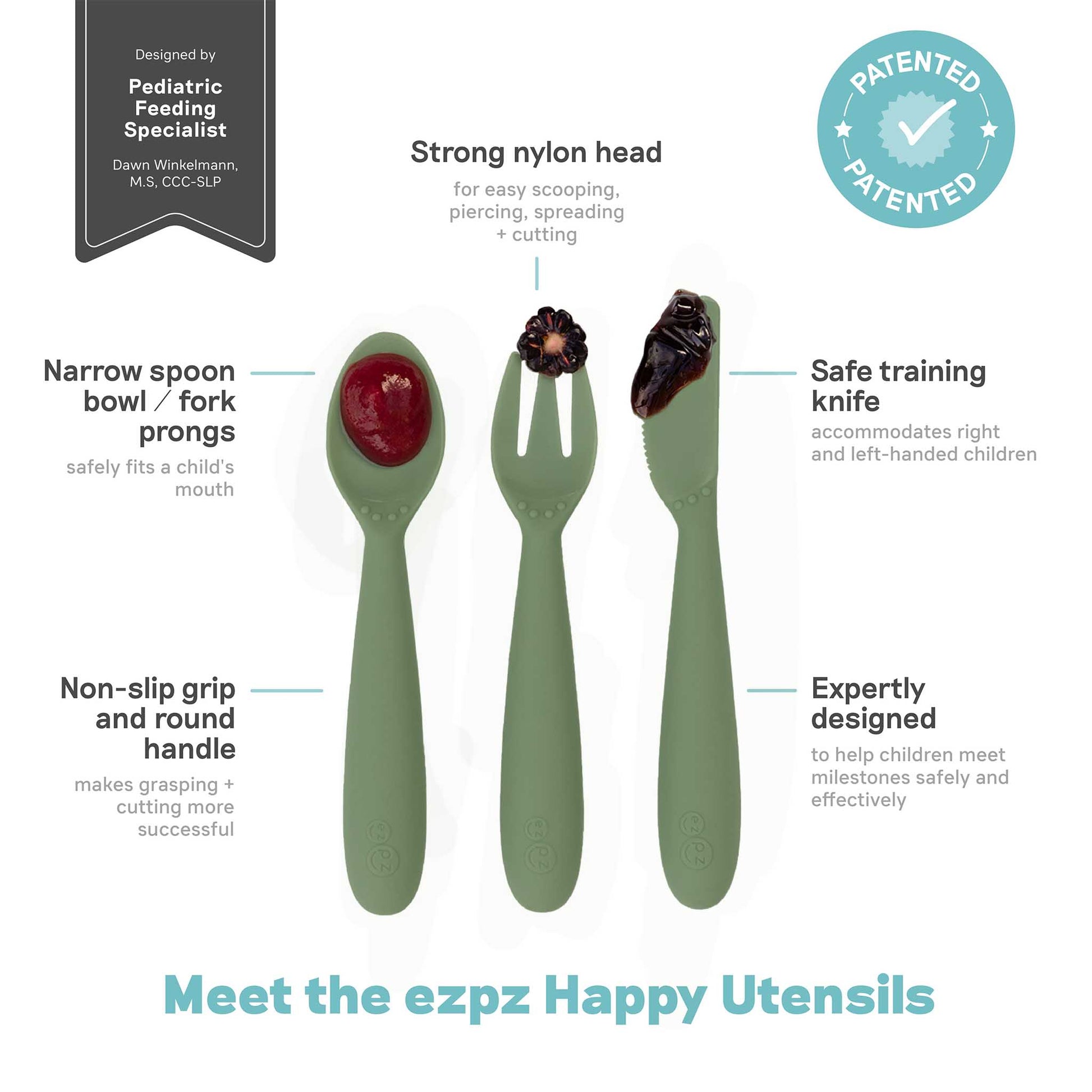 ezpz Happy Utensils | Spoon, Fork & Knife for Self-Feeding | Canada Utensils Hip Mommies