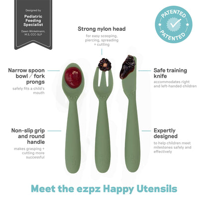 ezpz Happy Utensils | Spoon, Fork & Knife for Self-Feeding | Canada Utensils Hip Mommies