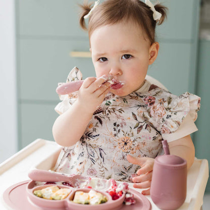 ezpz Mini Feeding Set | Silicone Plate, Toddler Fork & Spoon | Canada Feeding Hip Mommies