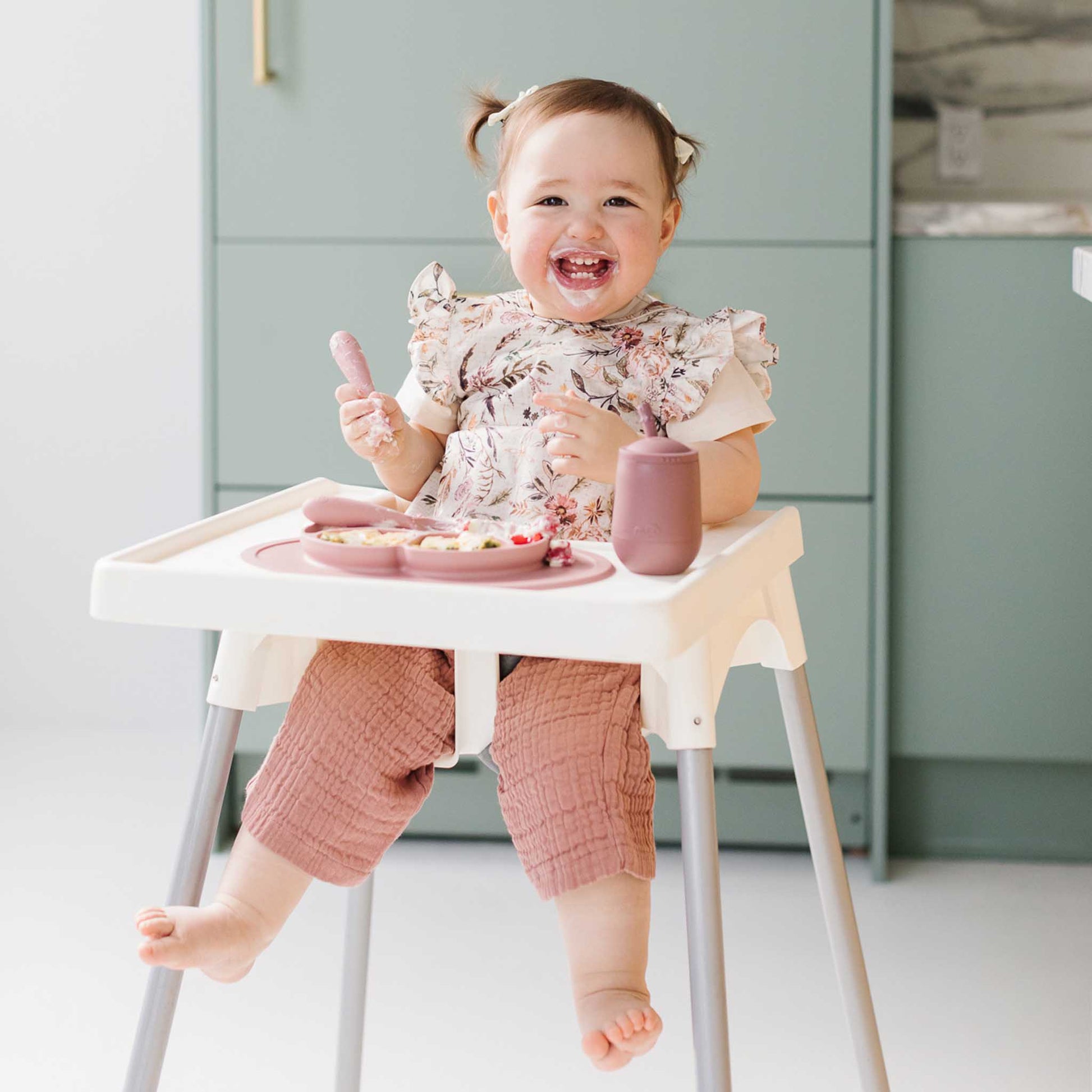 ezpz Mini Feeding Set | Silicone Plate, Toddler Fork & Spoon | Canada Feeding Hip Mommies