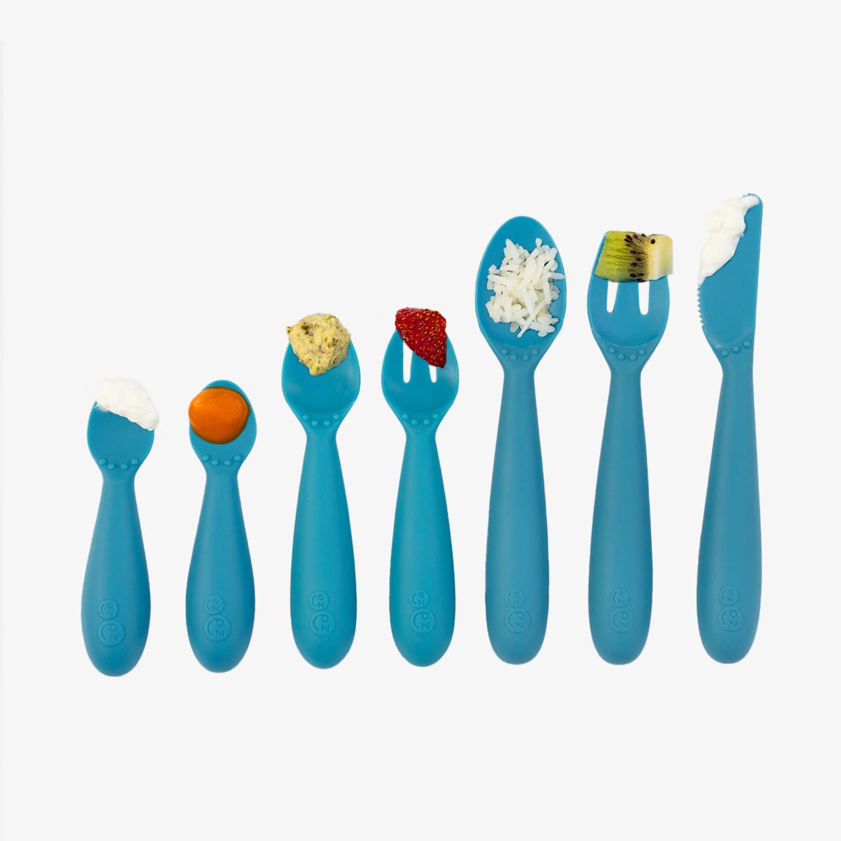 ezpz Developmental Utensil Set in Blue Hip Mommies