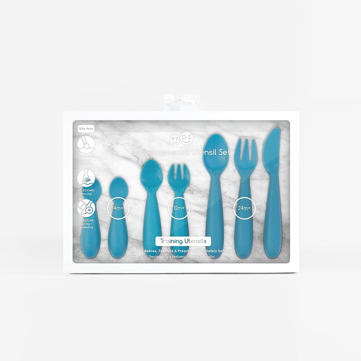 ezpz Developmental Utensil Set in Blue Hip Mommies