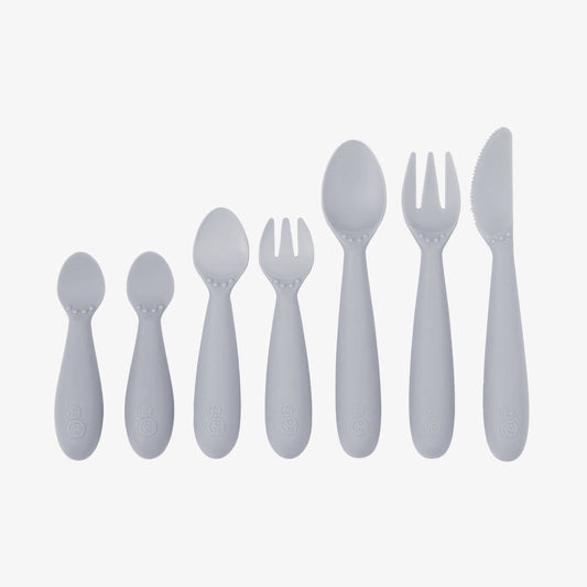 ezpz Developmental Utensil Set in Pewter Hip Mommies