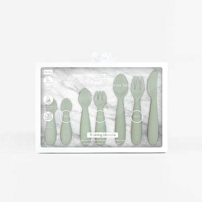 ezpz Developmental Utensil Set in Sage Hip Mommies