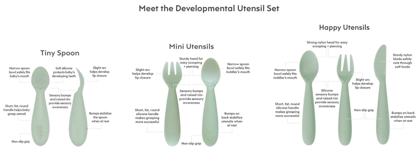 ezpz Developmental Utensil Set in Sage Hip Mommies