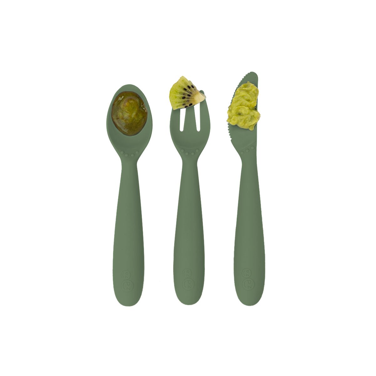 ezpz Happy Utensils in Olive Hip Mommies