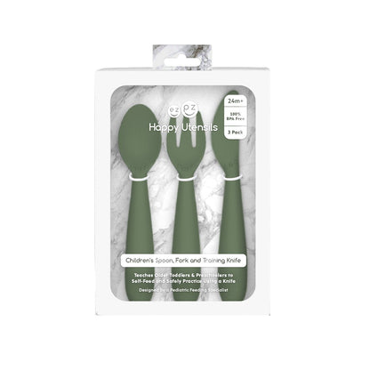 ezpz Happy Utensils in Olive Hip Mommies