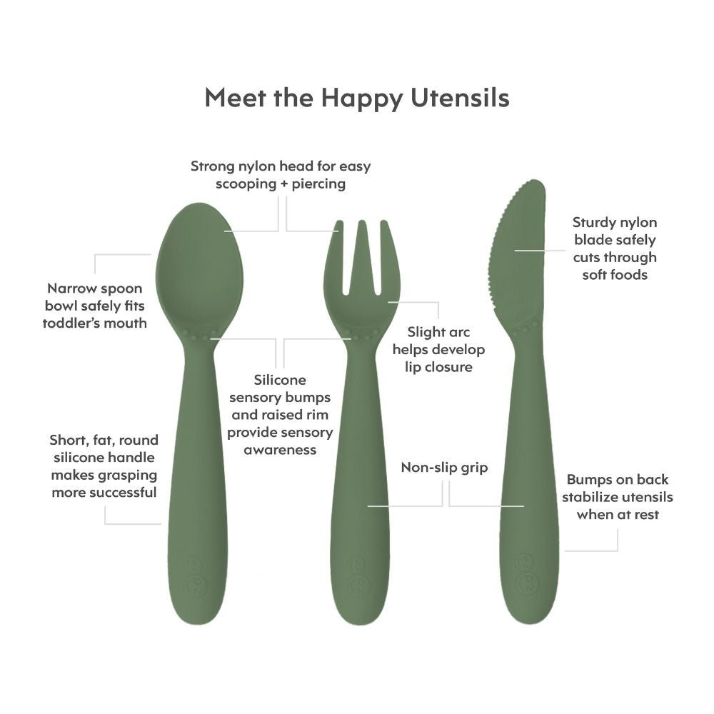 ezpz Happy Utensils in Olive Hip Mommies