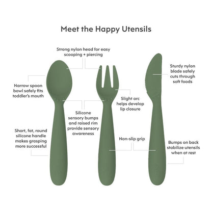 ezpz Happy Utensils in Olive Hip Mommies