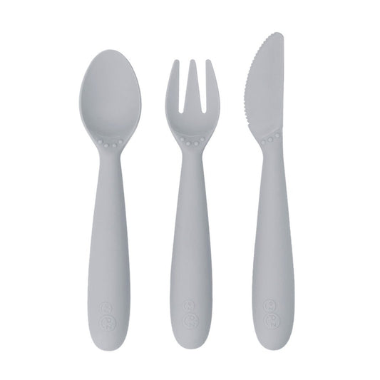 ezpz Happy Utensils in Pewter Hip Mommies