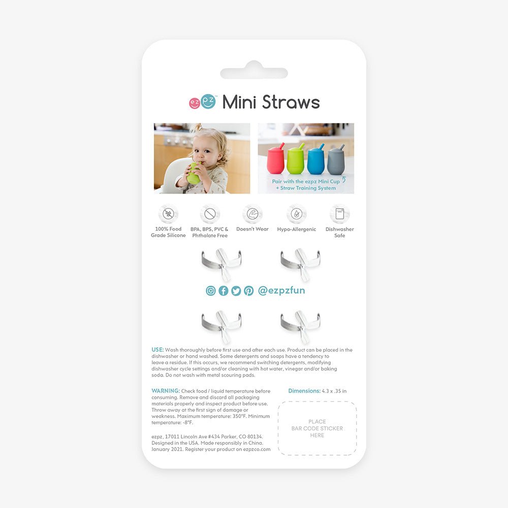 ezpz Mini Cup + Straw Training System Straw Replacement 2-Pack Blue Hip Mommies