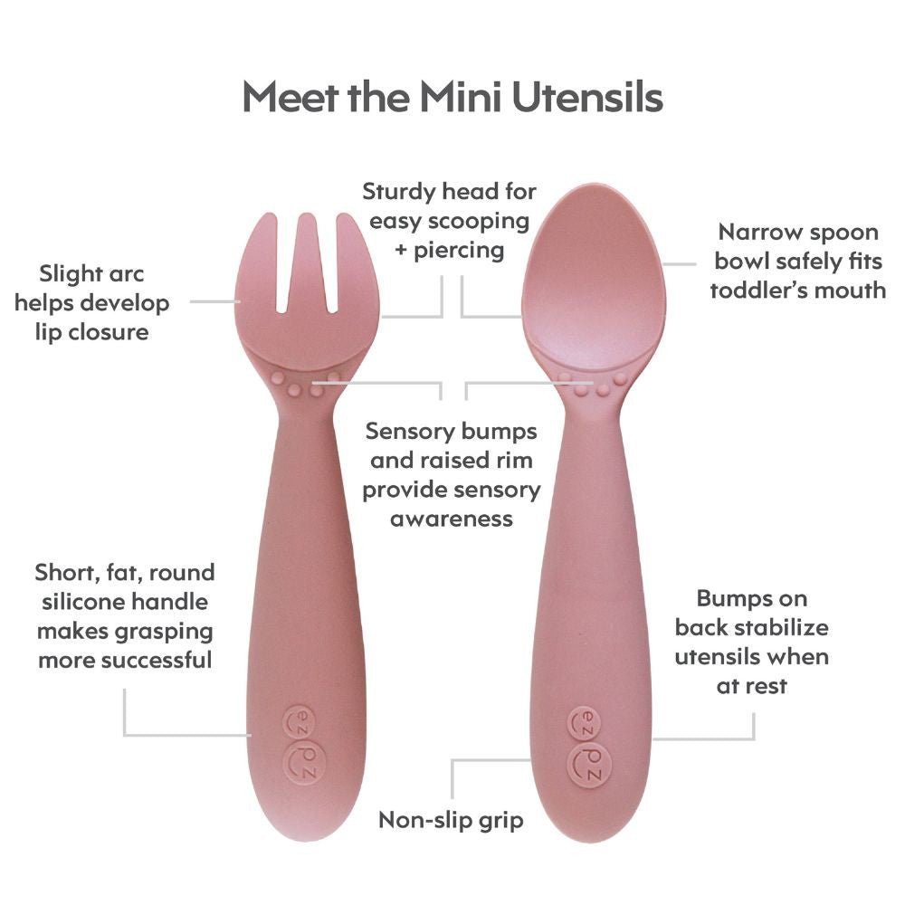 ezpz Mini Utensils (Fork + Spoon) in Blush Hip Mommies