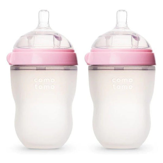 Comotomo Natural Feel Silicone Baby Bottle Pack - 250ml Medium Flow - Pink