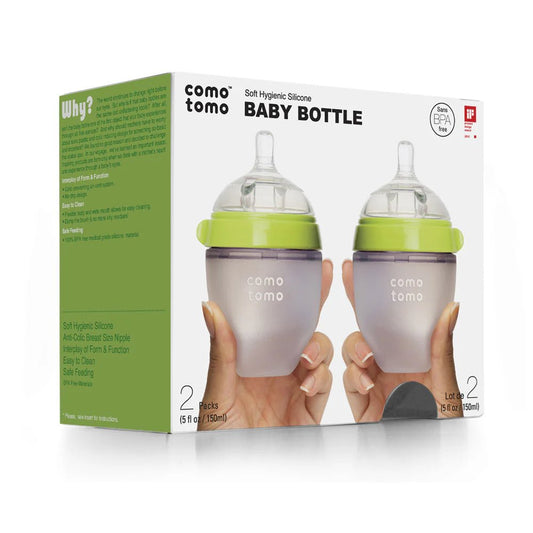 Comotomo Natural Feel Silicone Newborn Baby Bottle Pack - 150ml Slow Flow - Green