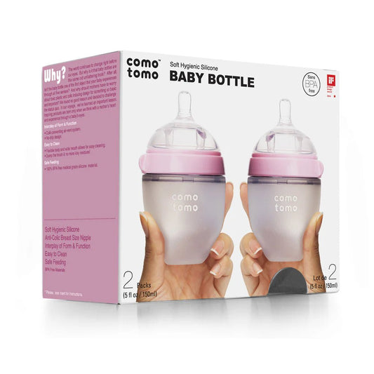 Comotomo Natural Feel Silicone Newborn Baby Bottle Pack - 150ml Slow Flow - Pink