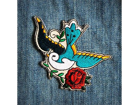 Les Tatoues Patch The Sparrow | Canadian Iron On Patches | Embroidery Personal Care Hip Mommies