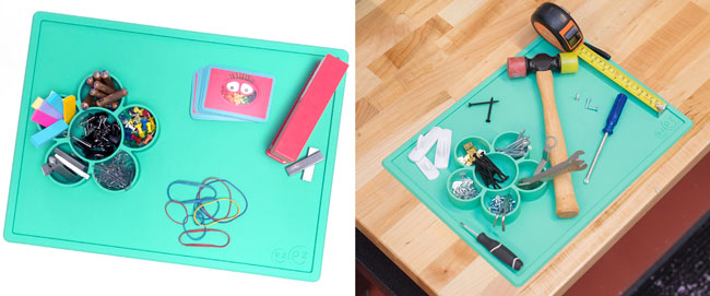 ezpz Play Mats being used by adults for DIY and tools and as a desk organizer