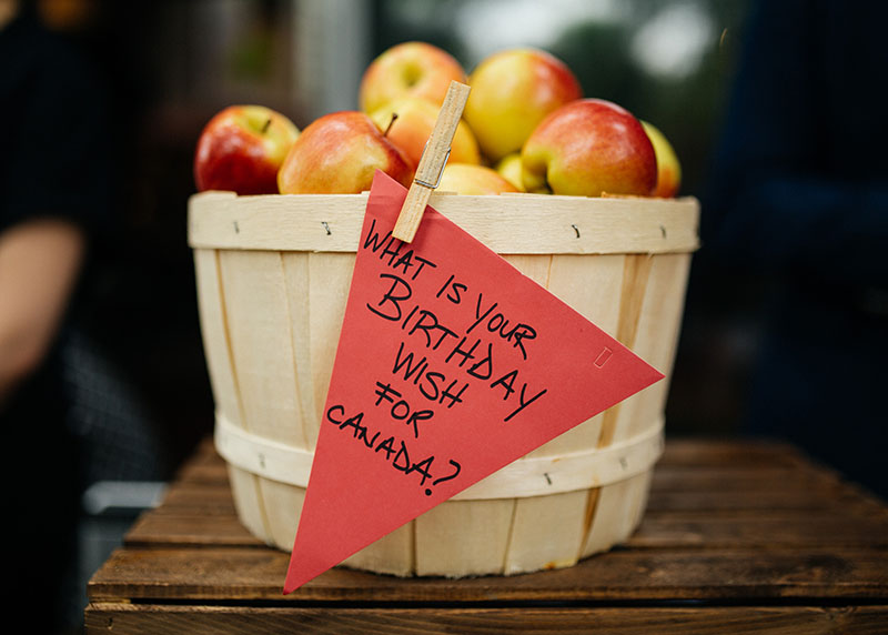 basket of Ontario Apples with a Birthday wish for Canada flag