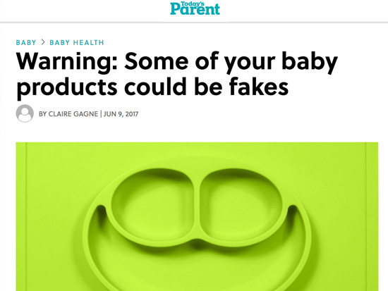 Hip Mommies brand featured in this article in Today's Parent magazine about counterfeit baby products